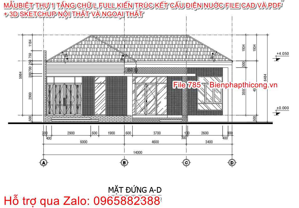 Mặt đứng nhà cấp 4 mái nhật chữ L 3 ngủ đẹp.
