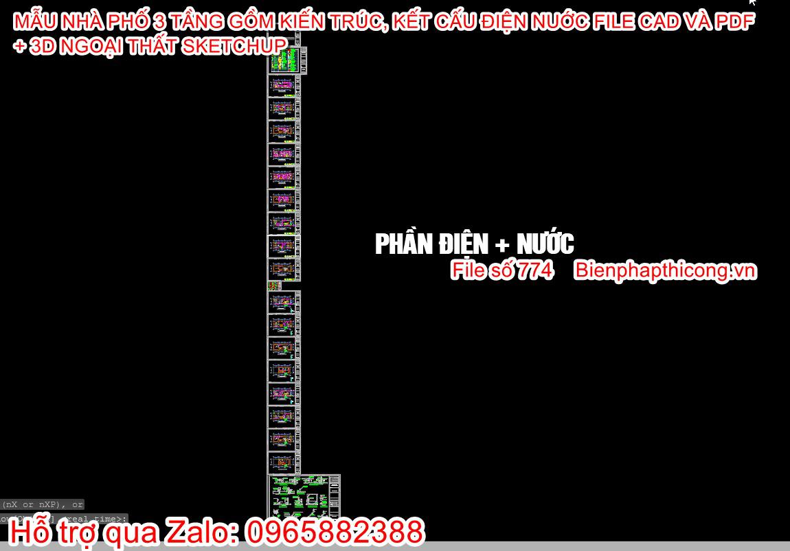 Tải bản vẽ cad điện nước nhà ống 3 tầng 4,7m x 14,3m đẹp.