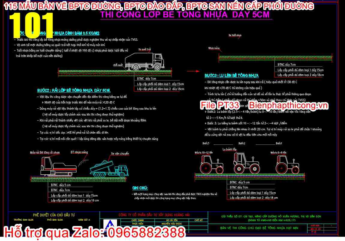 Bản vẽ biện pháp thi công lớp bê tông nhựa cad.