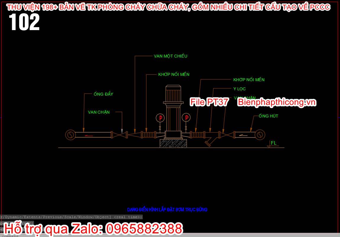 Bản vẽ dạng điển hình lắp đặt bơm trục dùng pccc.