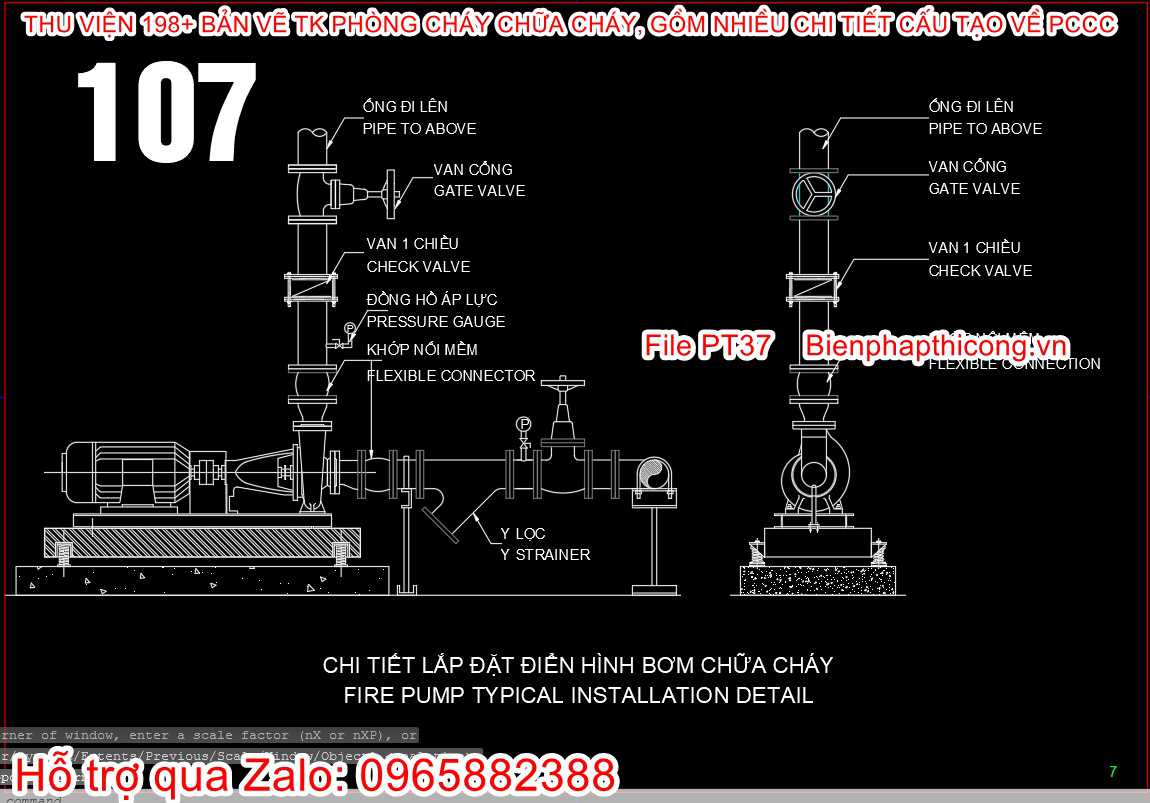 Chi tiết lắp đặt điển hình bơm chữa cháy pccc.