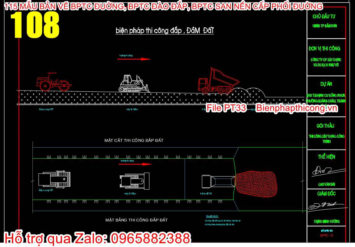 Biện pháp thi công đắp, đầm đất cad.