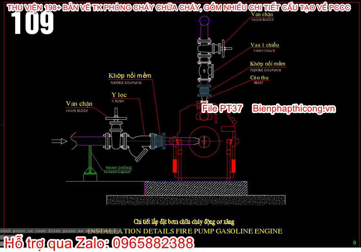 Chi tiết lắp đặt bơm chữa cháy động cơ xăng pccc.