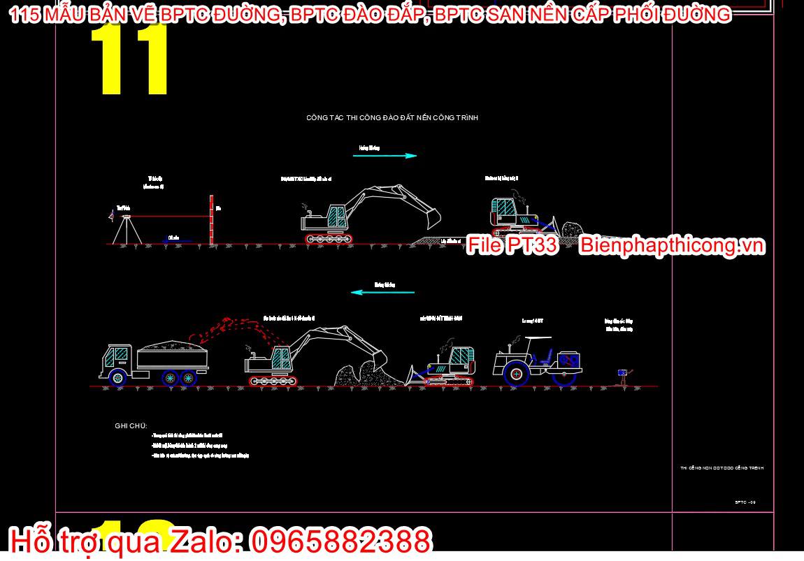 Bản vẽ biện pháp thi công đào đất nền công trình cad.
