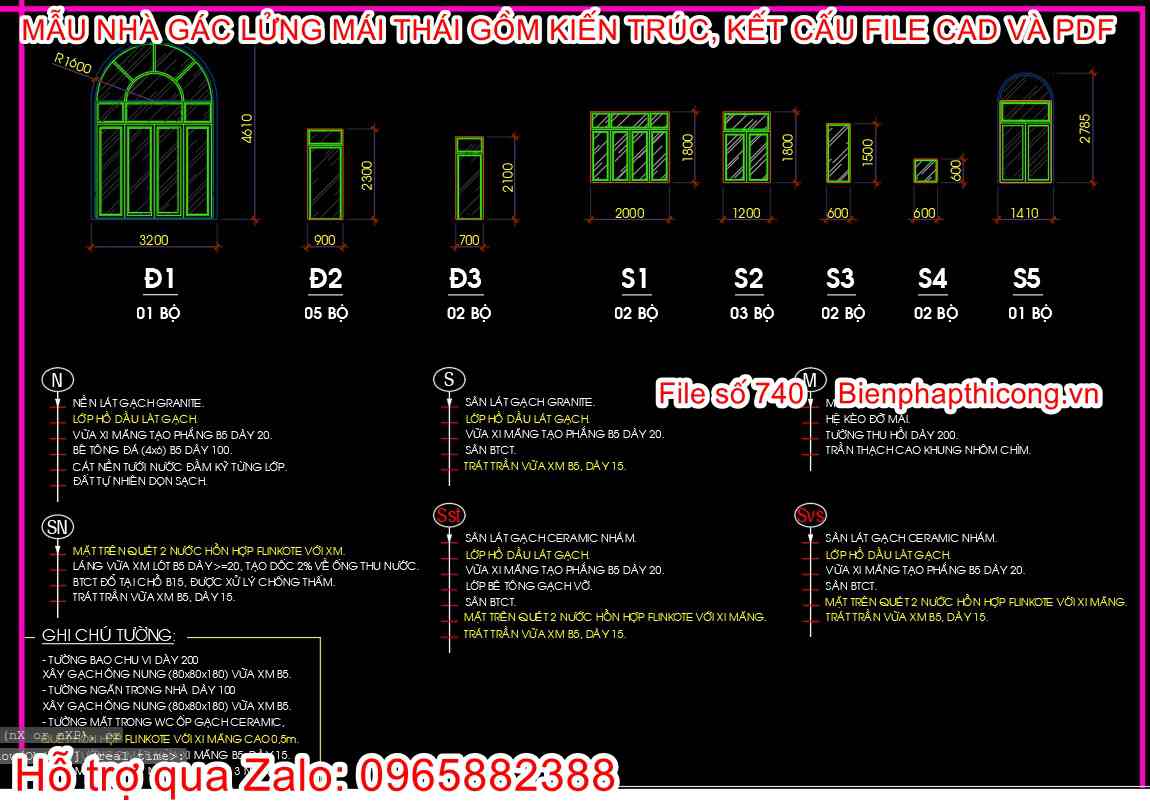 Bản vẽ chi tiết cửa nhà gác lửng cad đẹp.