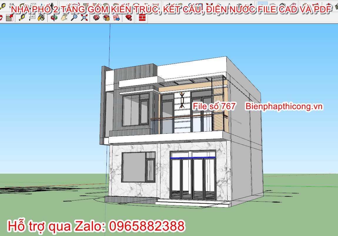 Bản vẽ nhà phố 2 tầng sketchup full.