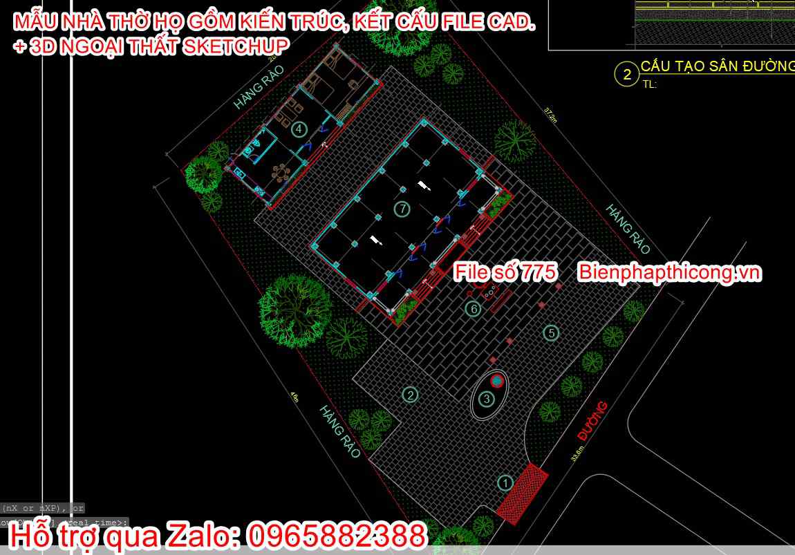 File cad thiết kế mặt bằng nhà thờ họ 5 gian.