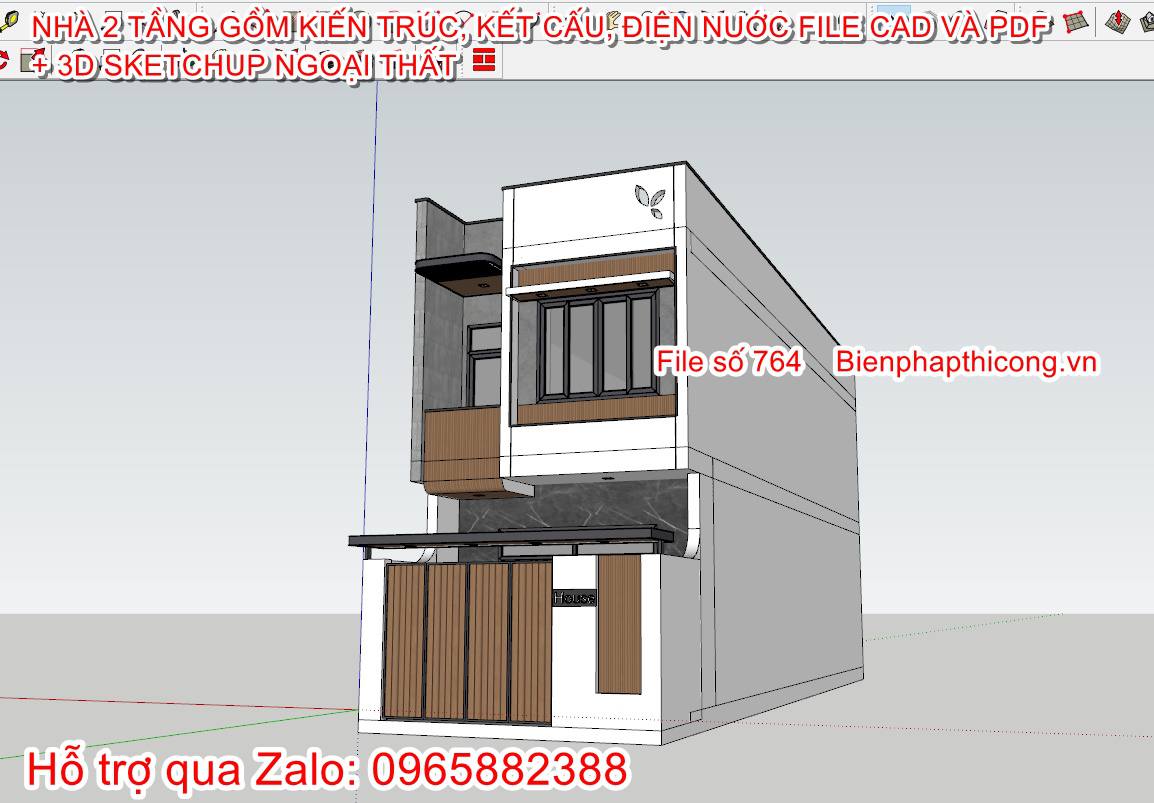 Thiết kế 3D sketchup ngoại thất 5m x 18m 3 ngủ.