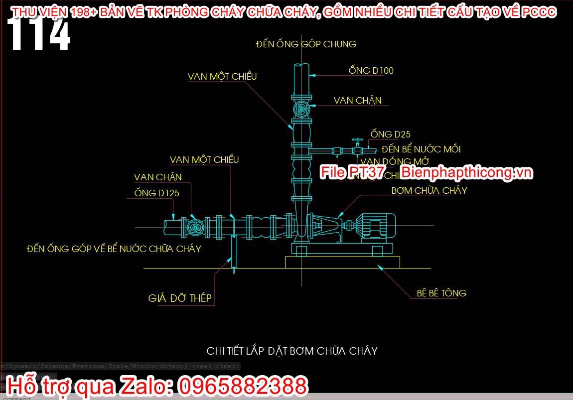 Bản vẽ chi tiết lắp đặt bơm chữa cháy pccc.