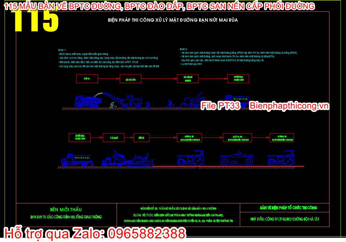 Bản vẽ biện pháp thi công xử lý mặt đường rạn nứt mai rùa.