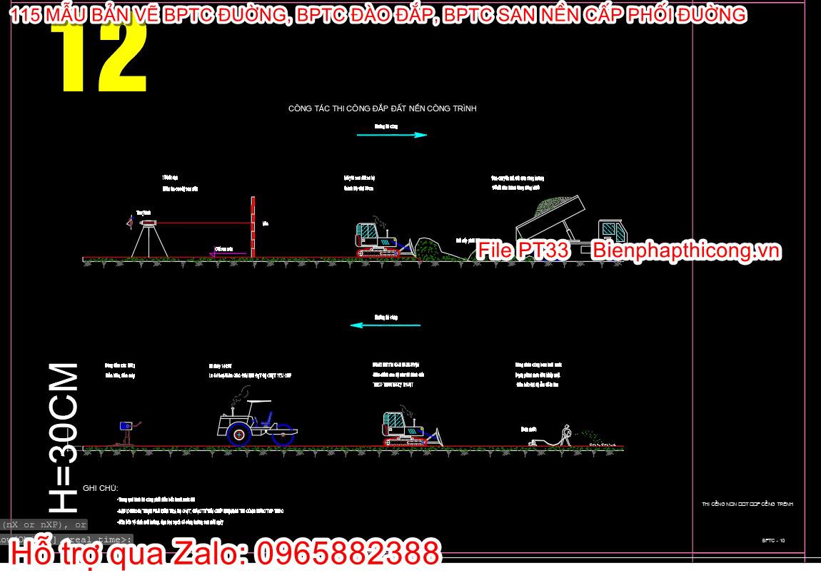 Bản vẽ biện pháp thi công đắp đất nền công trình cad.