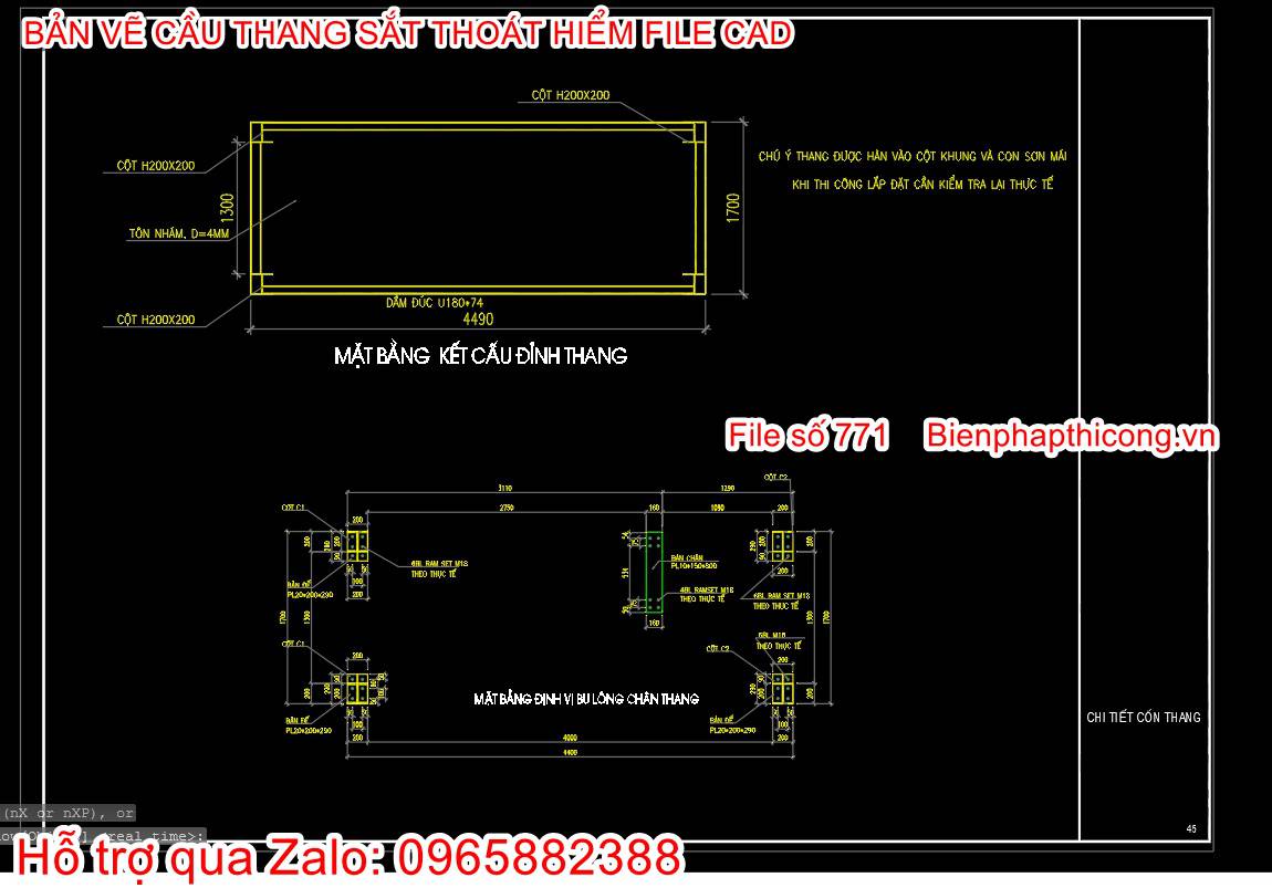 Bản vẽ cad cầu thang sắt.
