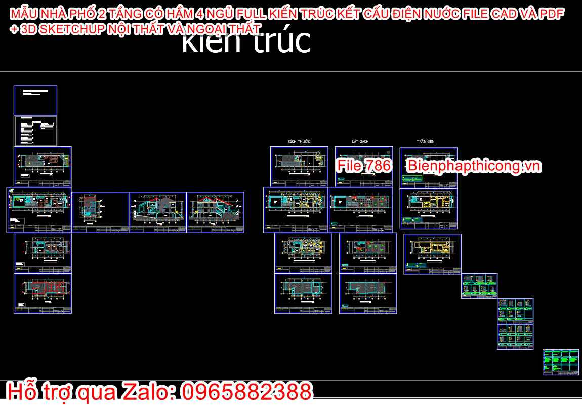 Bản vẽ kiến trúc nhà phố 2 tầng có hầm 6,7m x 22,5m.