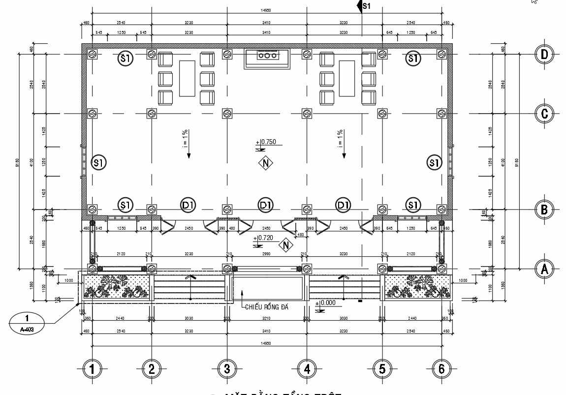 Bản vẽ mặt bằng nhà thờ họ 5 gian cad.
