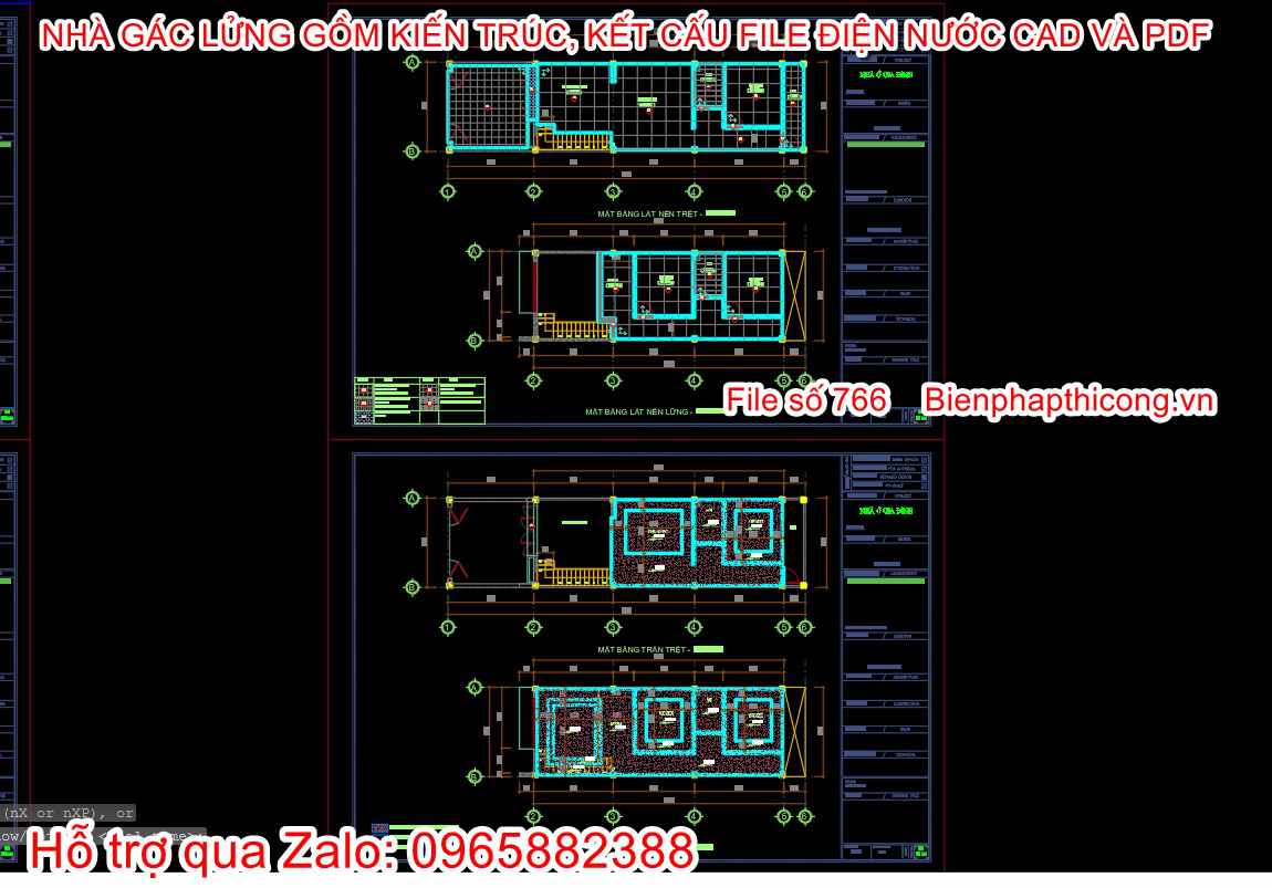 Bản vẽ nhà gác lửng full kiến trúc kết cấu điện nước.