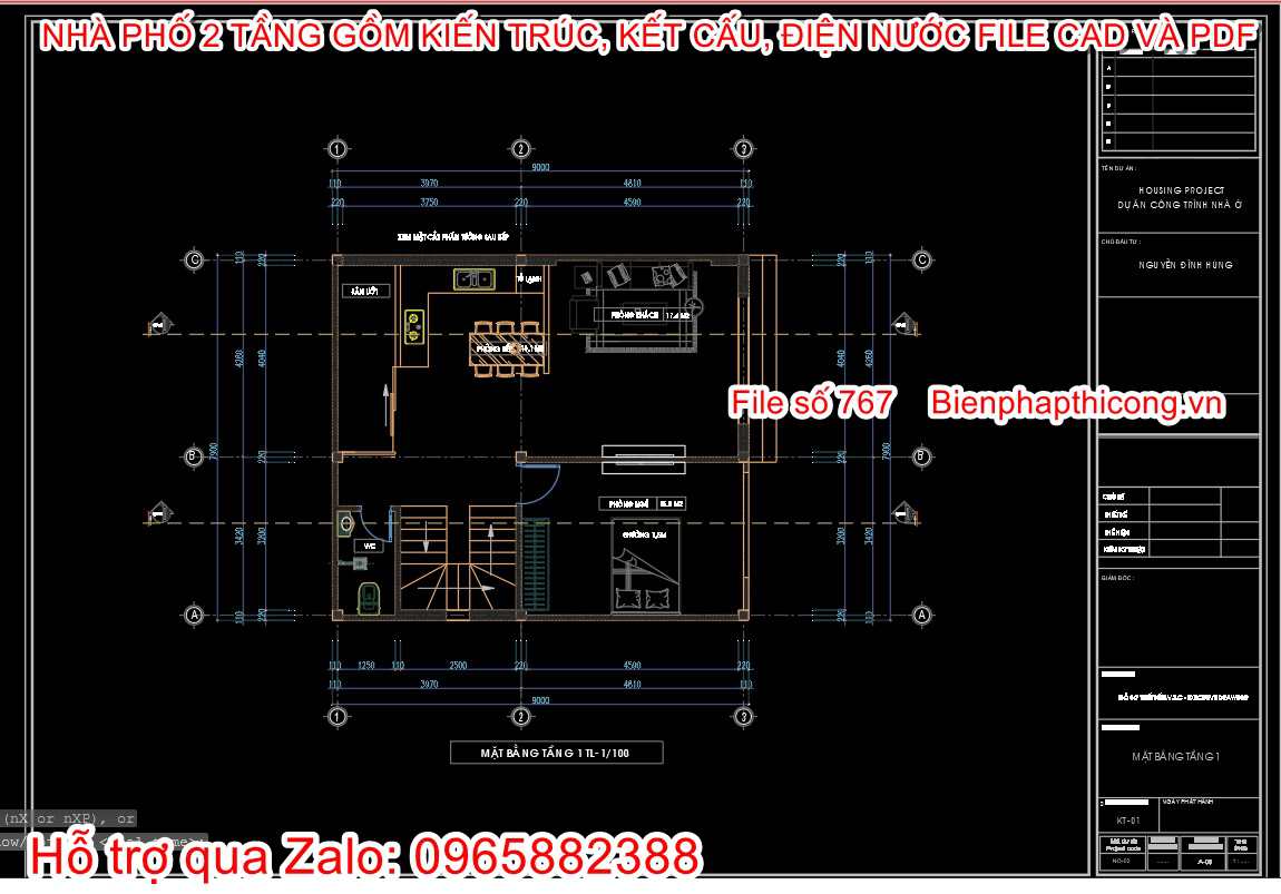 Bản vẽ thiết kế nhà phố 2 tầng full cad.