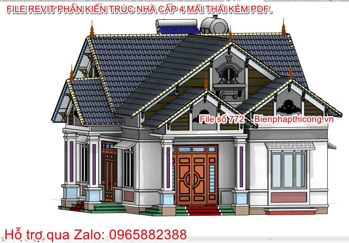 File revit 3d nhà cấp 4 3 ngủ mặt tiền 9m x 13m.