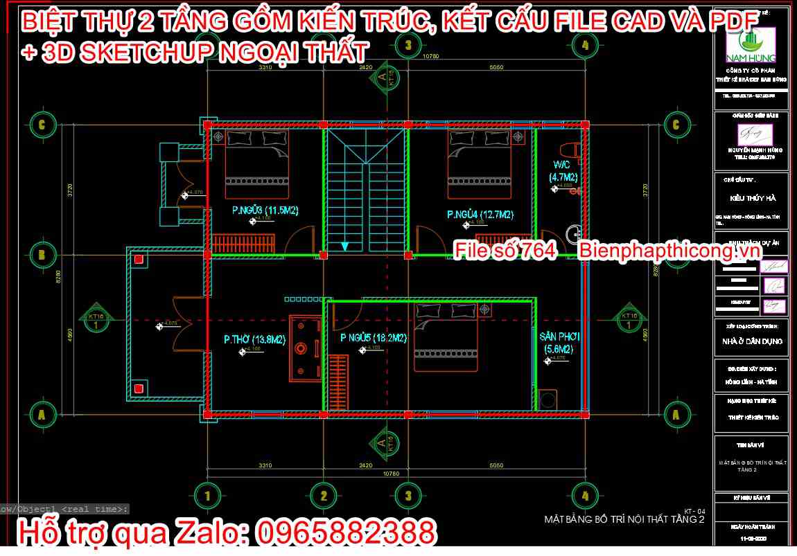 Mặt bằng tầng 2 nhà mái nhật tân cổ 8,5m x 11m.