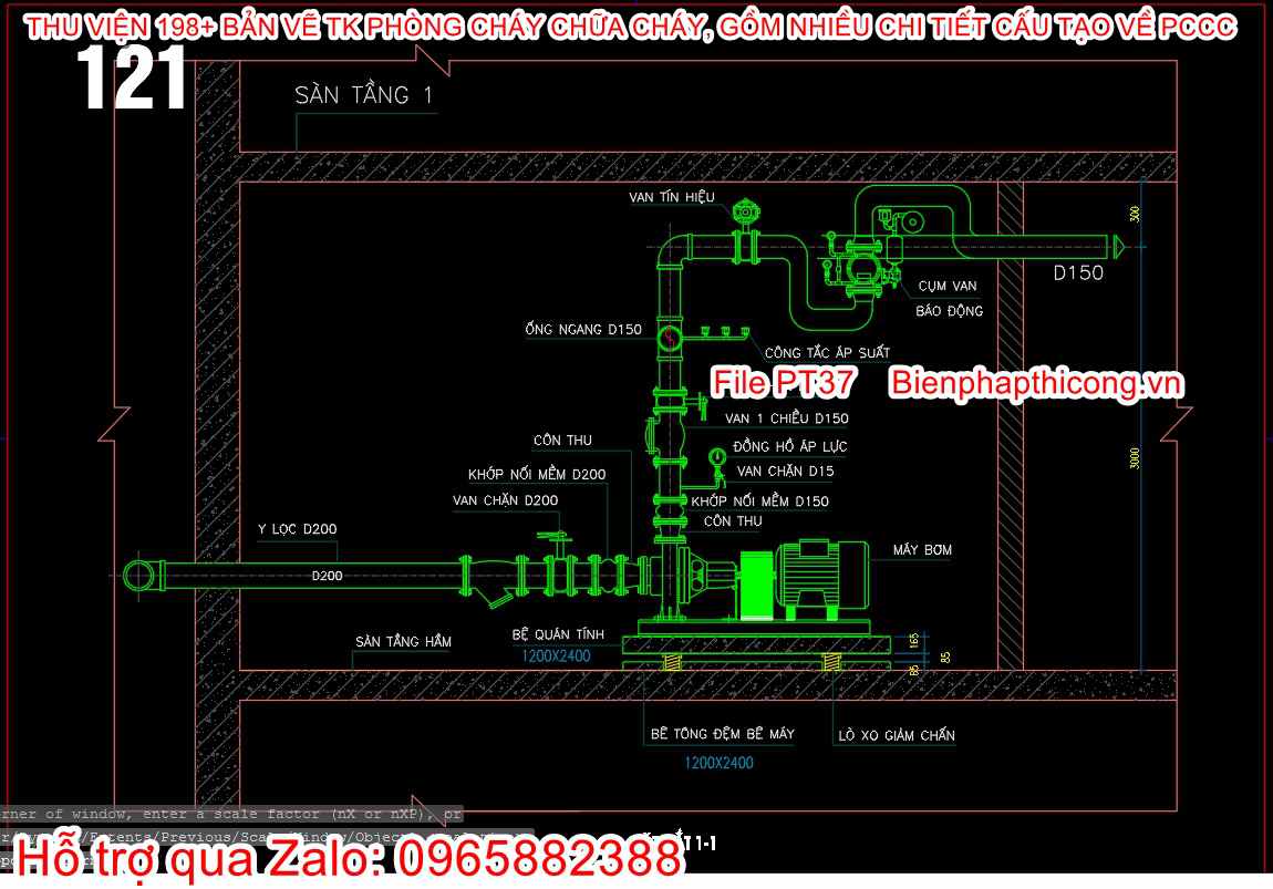 Bản vẽ mặt cắt phòng bơm pccc.