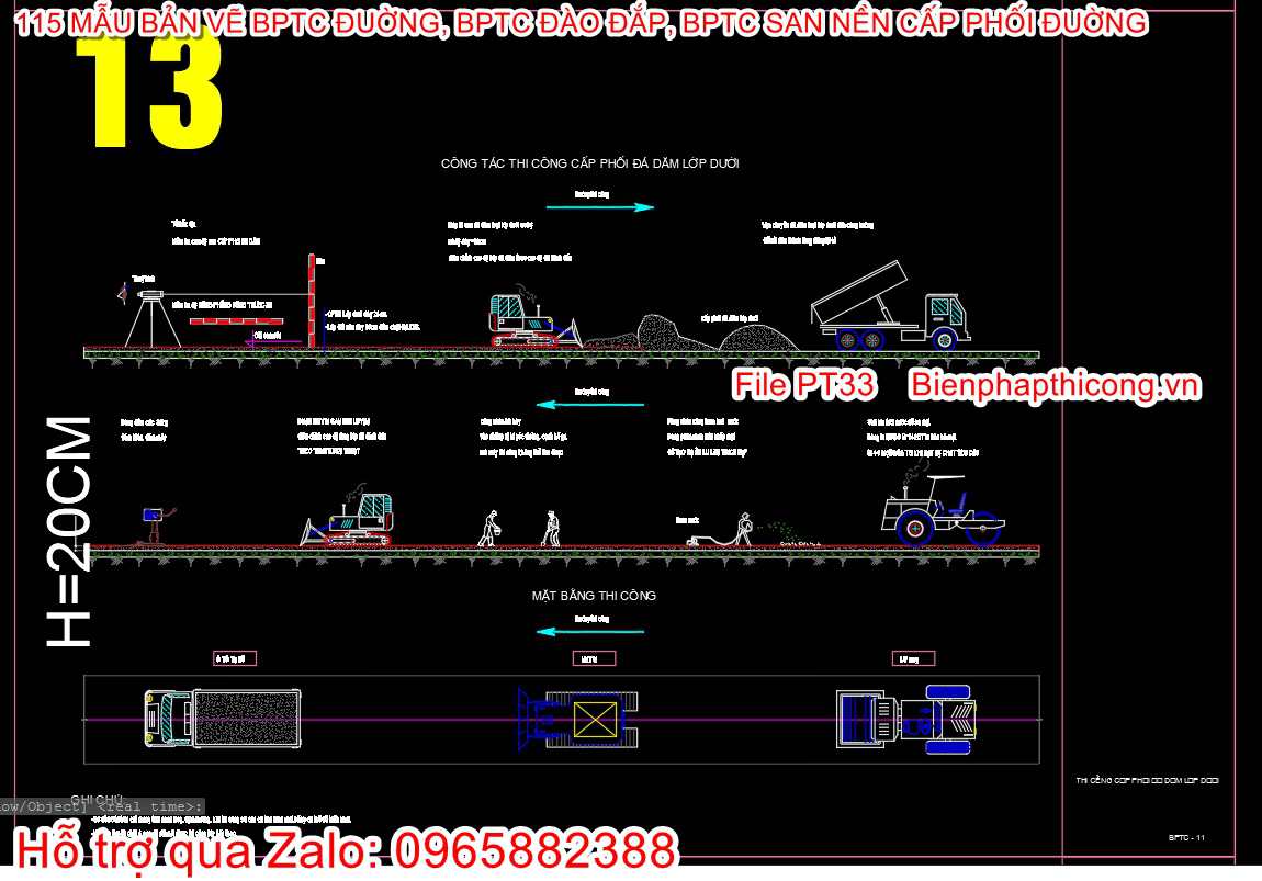 Bản vẽ biện pháp thi công cấp phối đá dăm lớp dưới.
