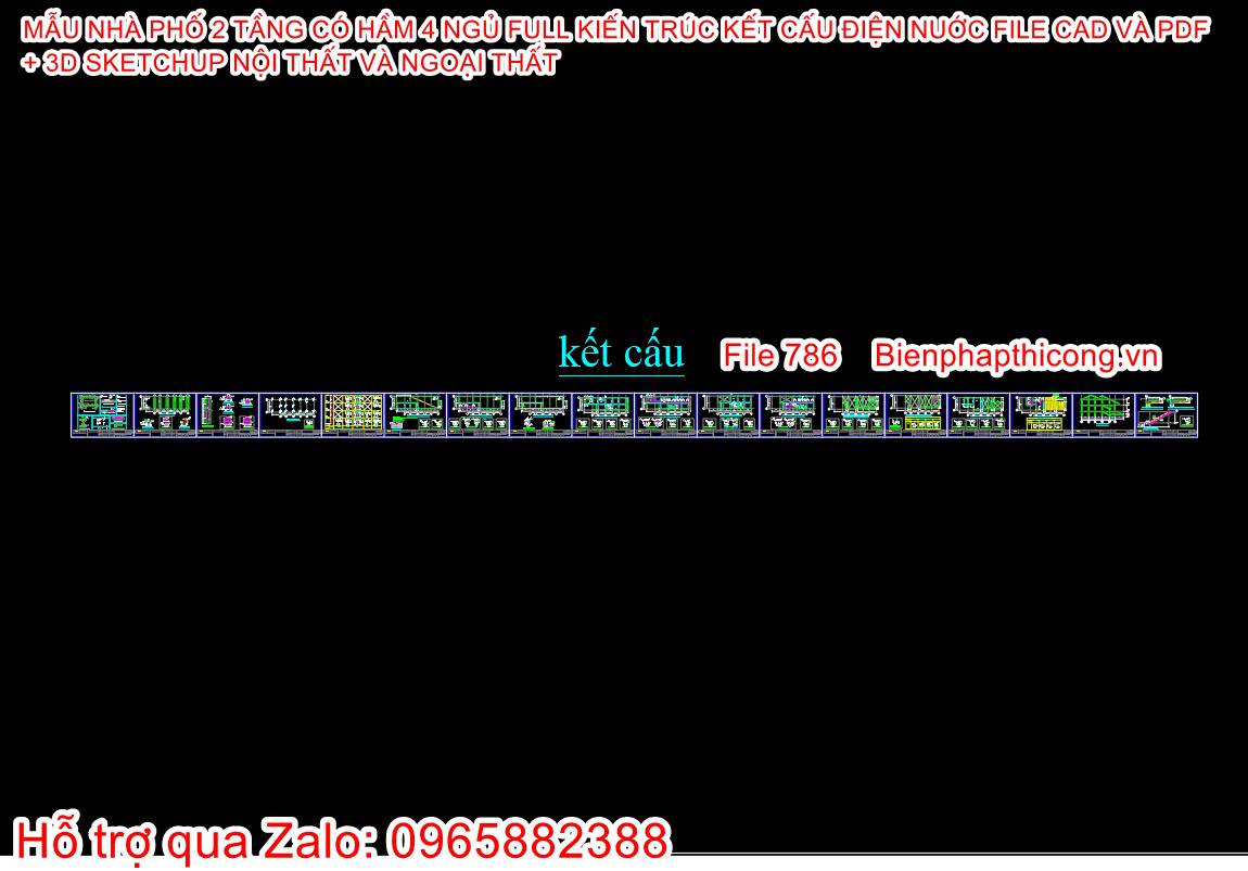 Bản vẽ kết cấu nhà phố 2 tầng có hầm 6,7m x 22,5m.