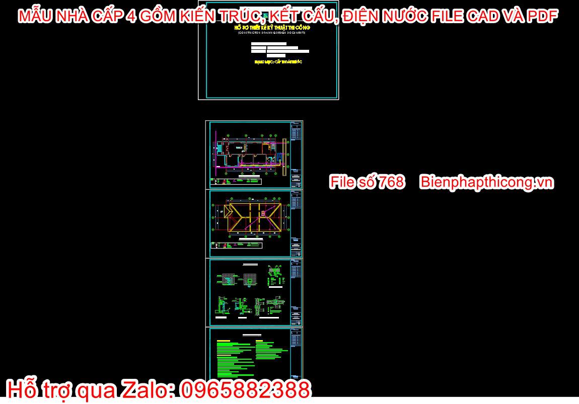 Bản vẽ nước nhà cấp 4 mái nhật.