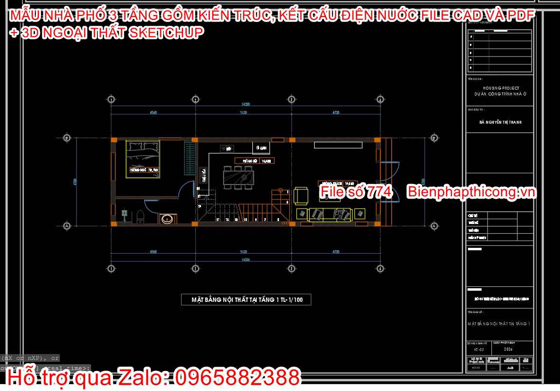 Download nhà phố 3 tầng rộng 4,7m x 14,3m đẹp.