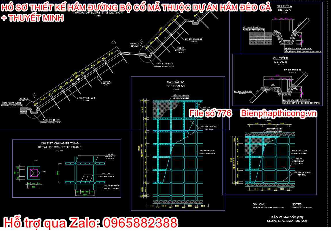 Thiết kế bảo vệ mái dốc cad.