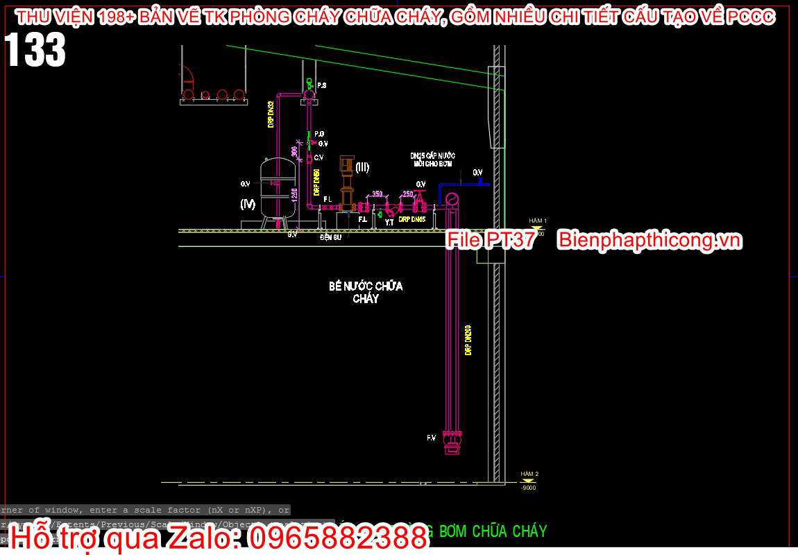 Bản vẽ autocad phòng bơm chữa cháy.