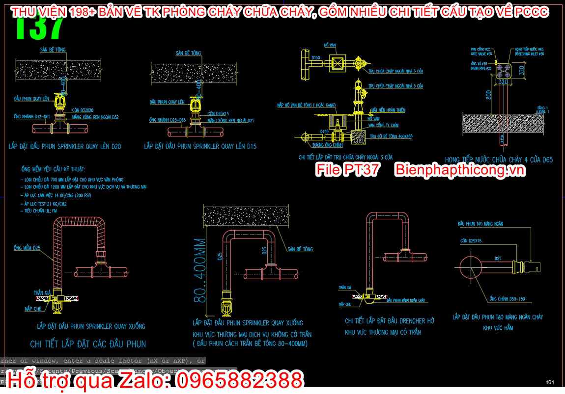 Bản vẽ autocad chi tiết lắp đặt đầu phun sprinkler.