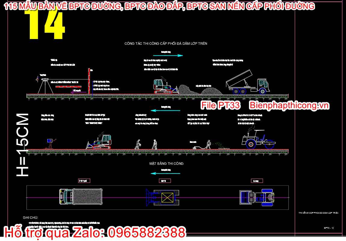 Bản vẽ biện pháp thi công cấp phối đá dăm lớp trên.