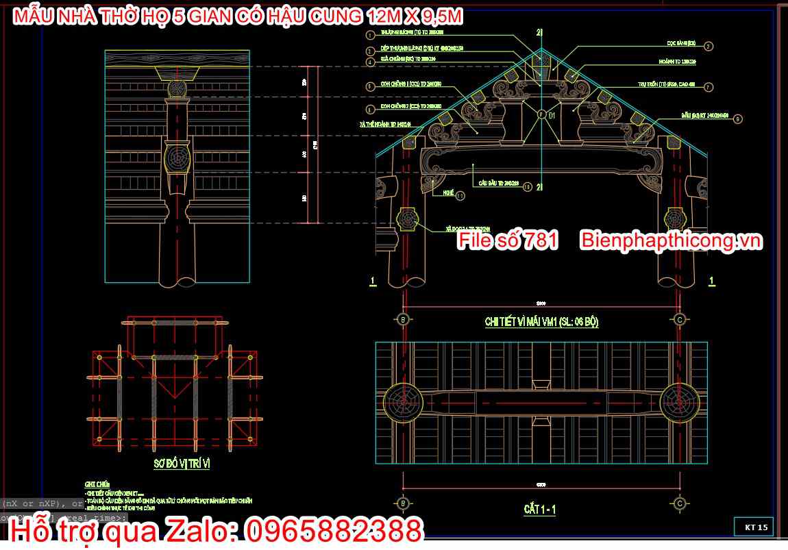 Bản vẽ chi tiết vỉ mái nhà thờ họ.