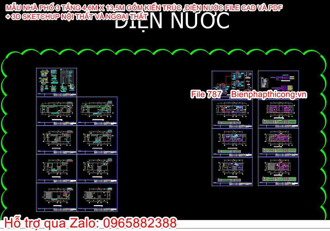 Bản vẽ điện nước nhà phố 3 tầng hiện đại đẹp.
