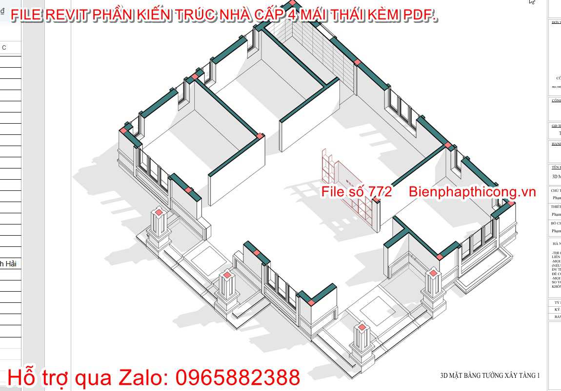 Bản vẽ revit kiến trúc nhà cấp 4 đẹp.