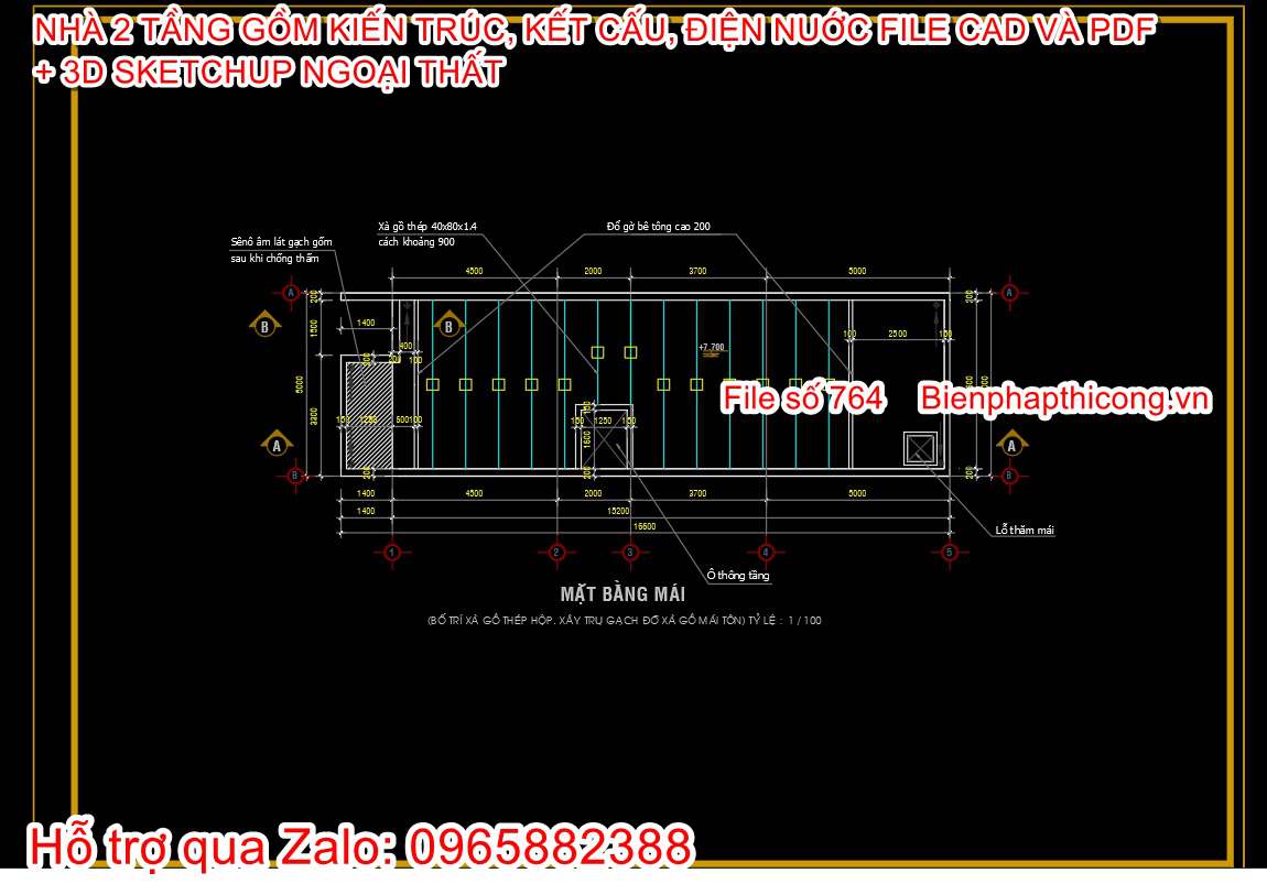 Bản vẽ thiết kế nhà 2 tầng làm cấp phép xây dựng.