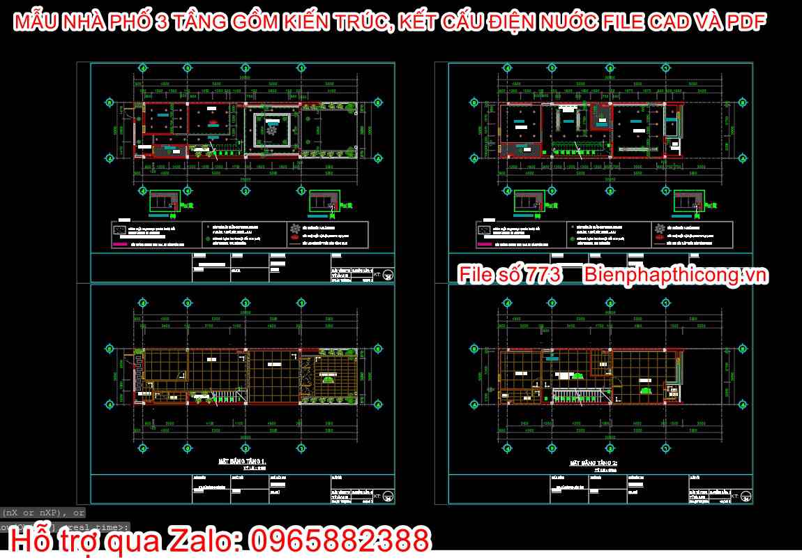 Bản vẽ xây dựng mặt bằng trần nhà phố 3 tầng cad.