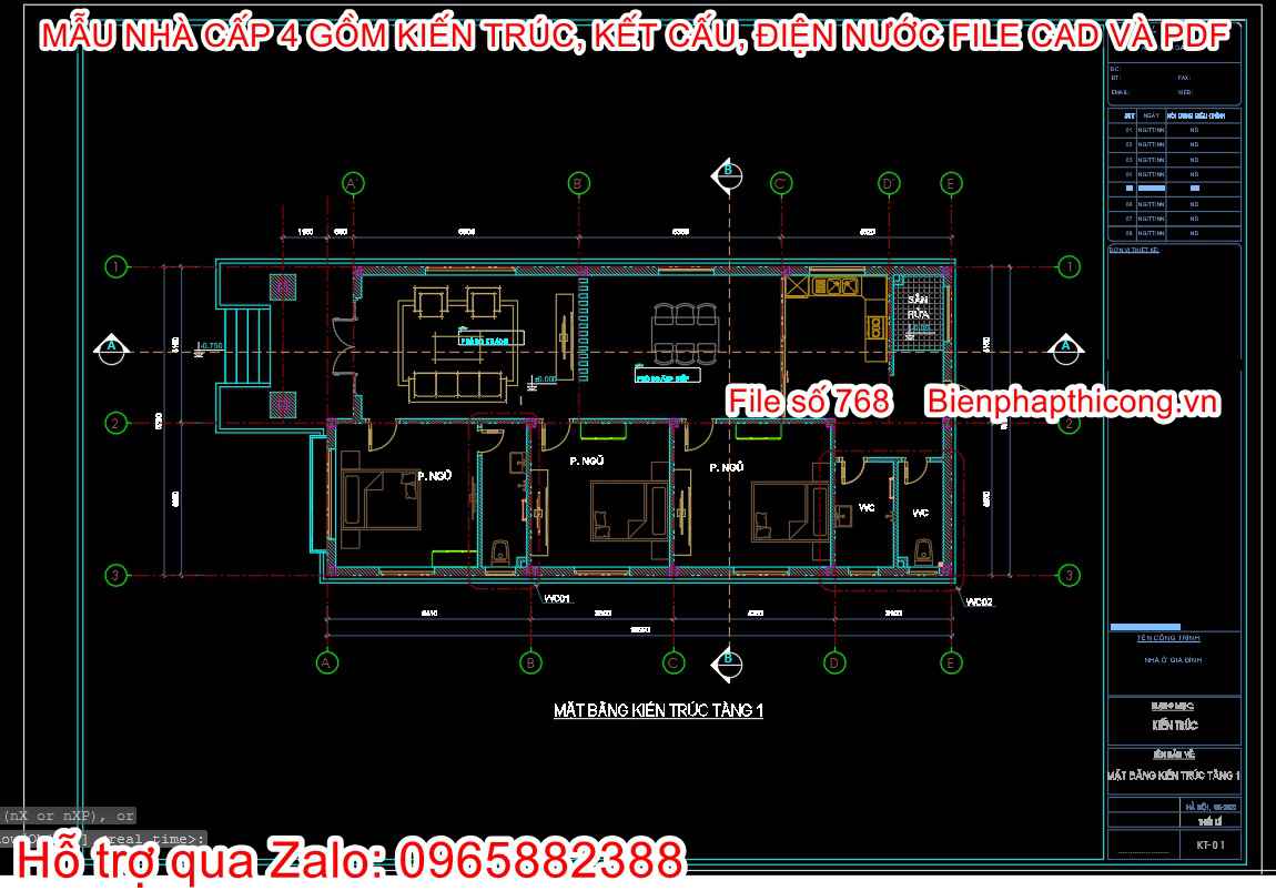 Mặt bằng tầng 1 cad nhà cấp 4 8,2m x 16,5m.