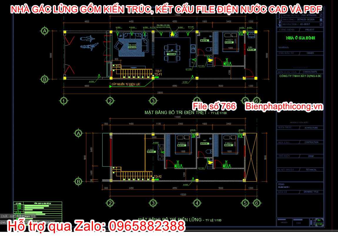 Tải bản vẽ cad nhà gác lửng bố trí điện nước.