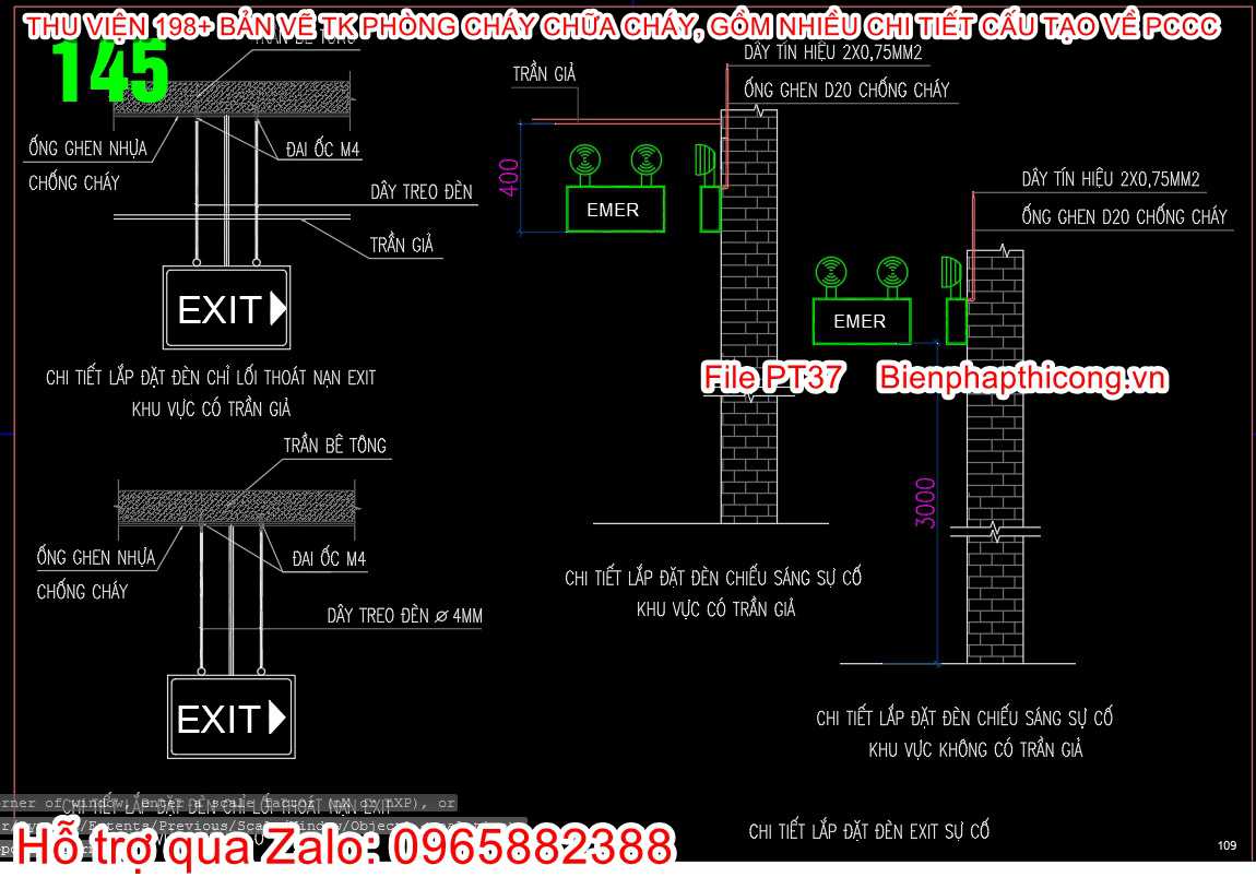 Chi tiết lắp đặt đèn sự cố exit.