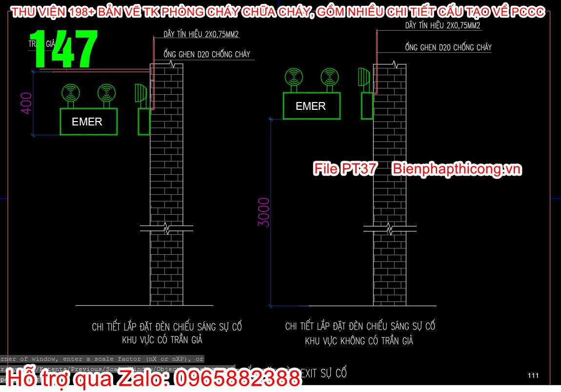 Chi tiết lắp đặt đèn chiếu sáng sự cố cad.