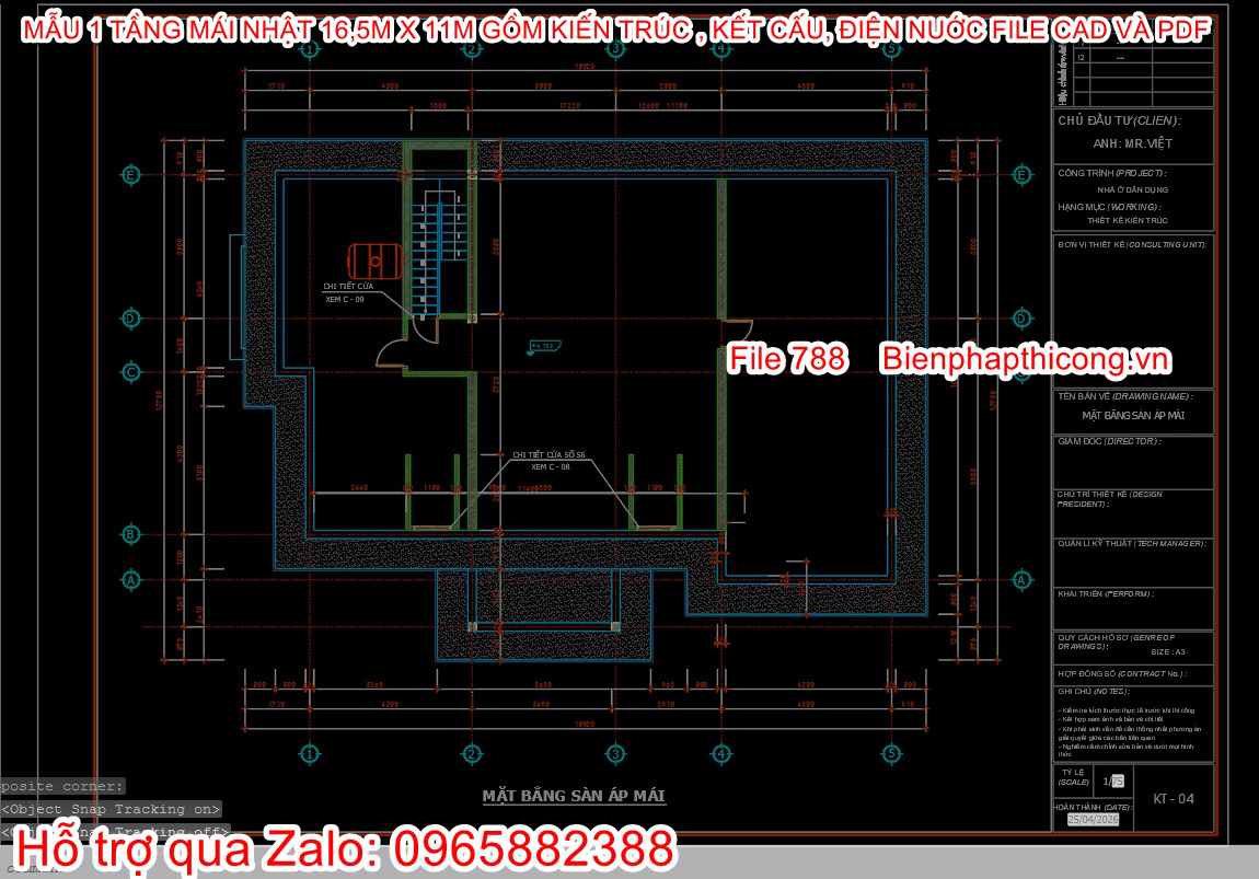 Bản vẽ cad nhà cấp 4 full kiến trúc kết cấu điện nước.