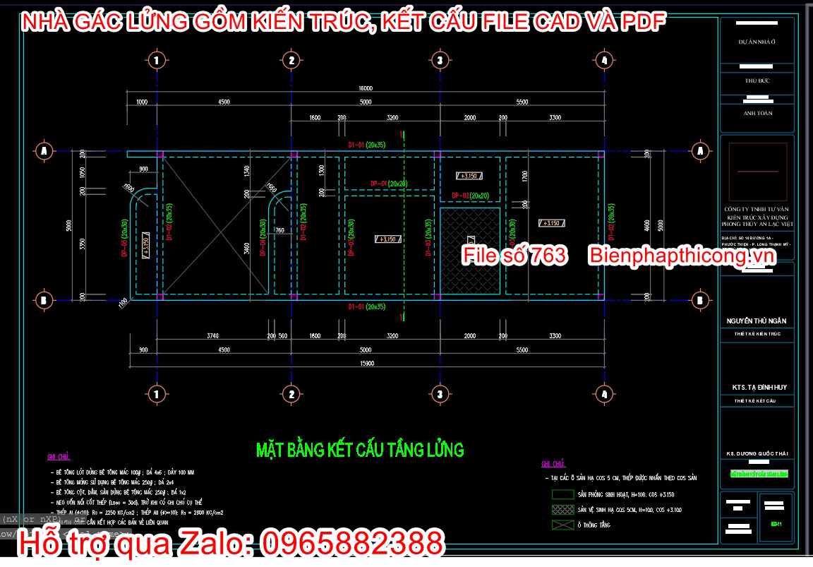Bản vẽ nhà gác lửng file pdf cấp phép.