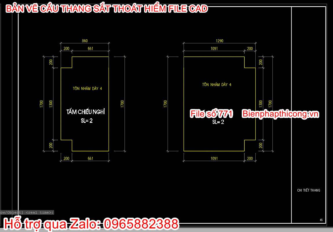 Bản vẽ thiết kế cầu thang sắt phòng cháy.
