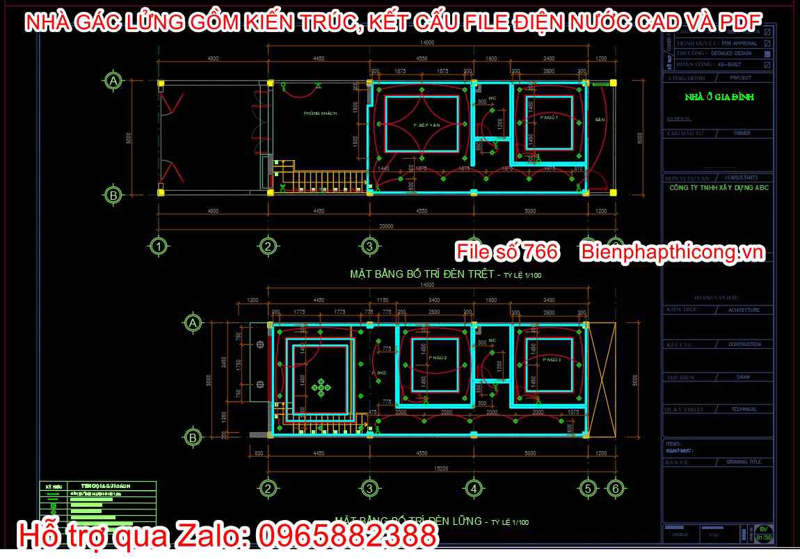 Bản vẽ thiết kế điện chiếu sáng nhà gác lửng đẹp.