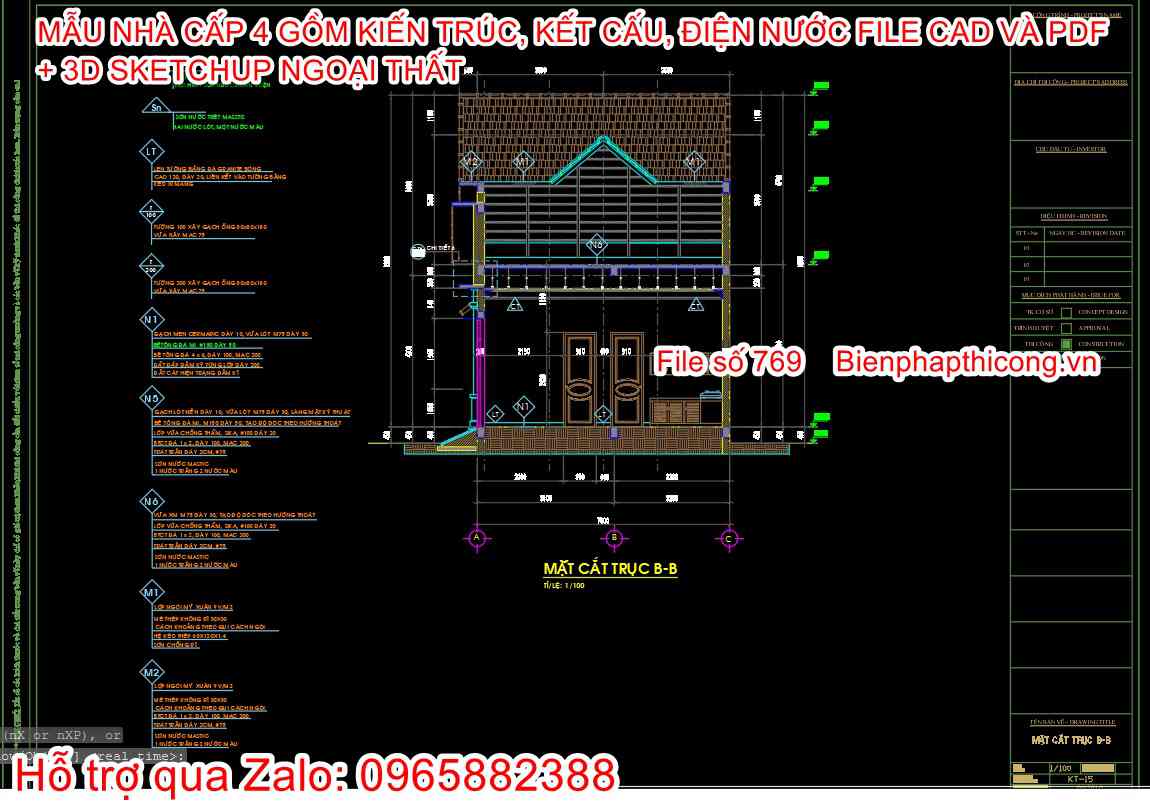 File dwg bản vẽ cad nhà cấp 4 full cad.