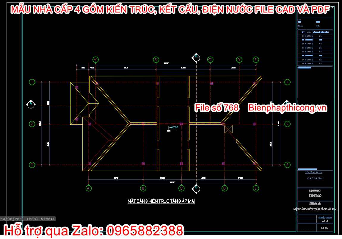 File dwg nhà cấp 4 8,2m x 16,5m.