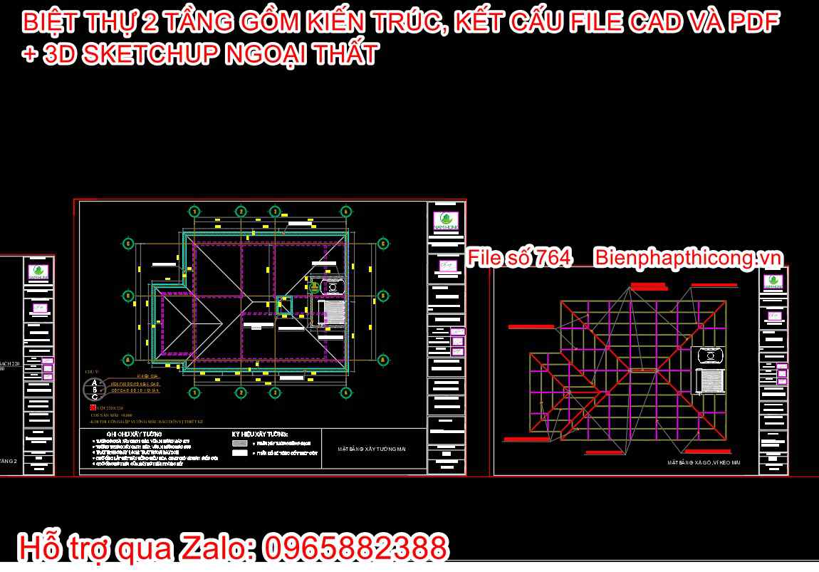 Mặt bằng xà gồ mái nhà mái nhật 2 tầng tân cổ 8,5m x 11m.