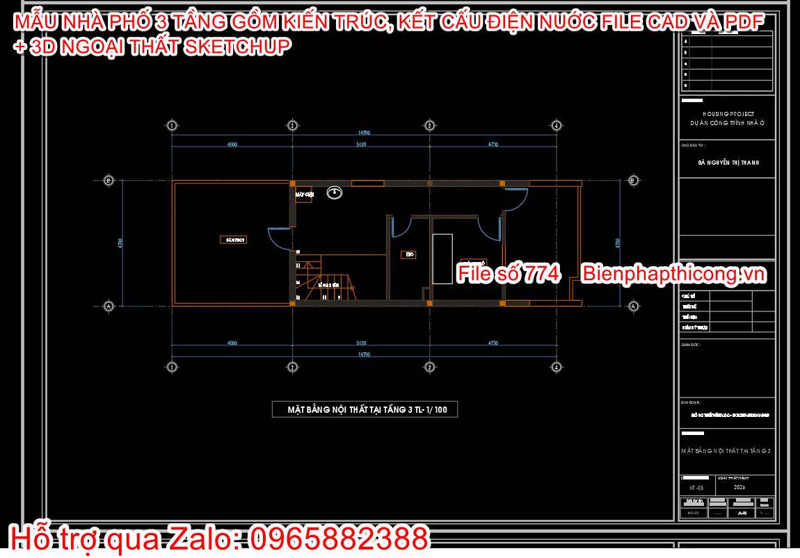 Tải bản vẽ nhà phố 3 tầng làm cấp phép xây dựng đẹp.