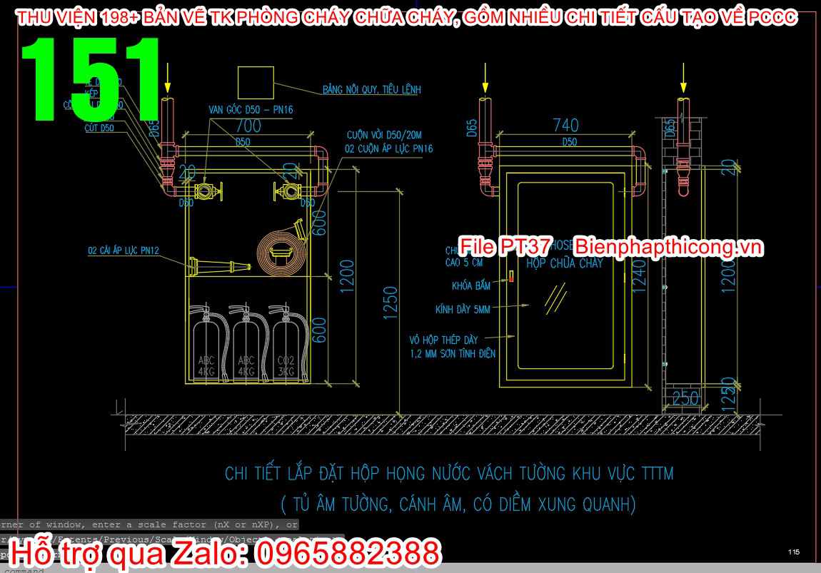 Chi tiết lắp hộp họng nước vách tường TTTM.