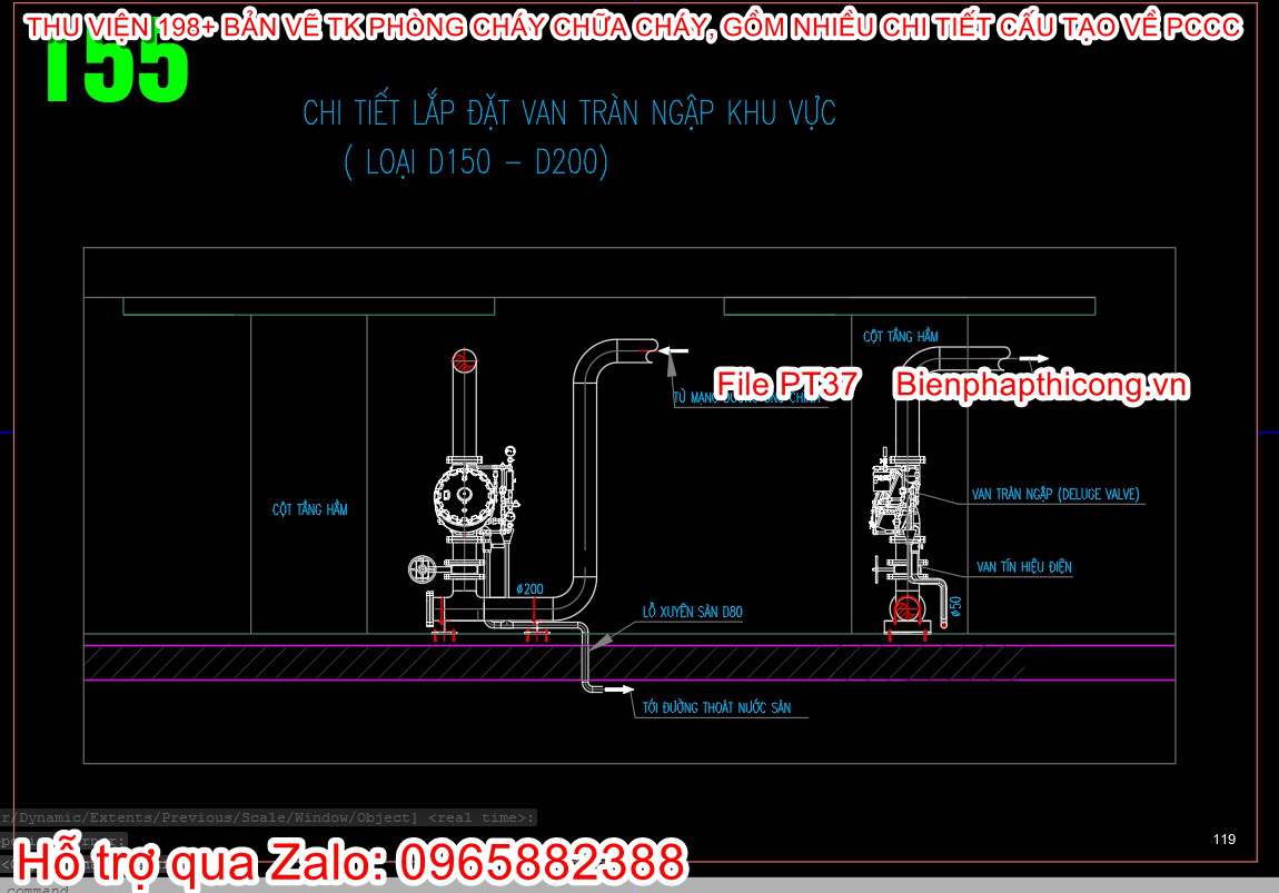 Bản vẽ chi tiết lắp đặt van tràn ngập khu vực.